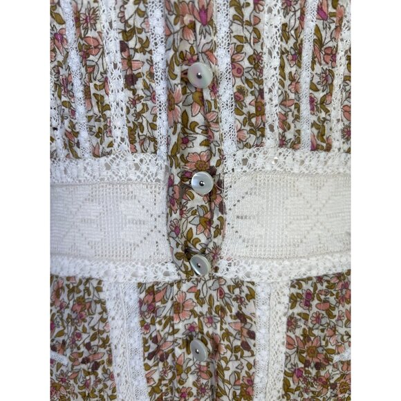 Veronica Beard Addilyn Size 10 Peasant Floral Crochet Lace Trim Mini Dress Stone - Picture 7 of 13